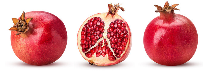 Set pomegranate whole, cut in half - Powered by Adobe