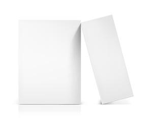 Realistic cardboard packaging box mockup. Front and side view. Vector illustration isolated on white background. Can be use for medicine, food, cosmetic and other. Ready for your presentation. EPS10.