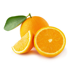 Fresh Sliced ​​oranges and Orange fruit isolated on white background