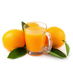 Glass of orange juice and Fresh orange isolated on a white background