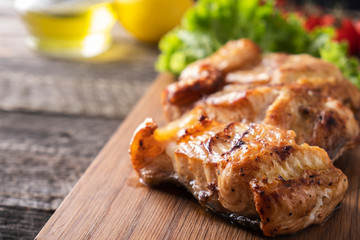 Sturgeaon on a grill.  Copy space