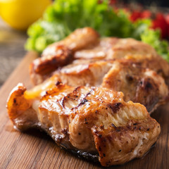 Grilled sturgeaon. Juicy  grilled fish.  Closeup