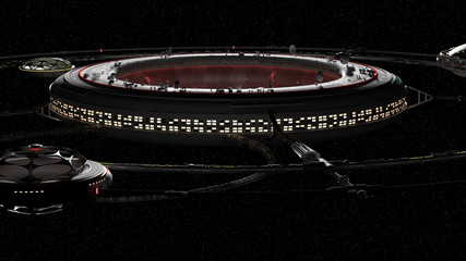 Obraz premium huge space station and spaceships, futuristic habitat in outer space