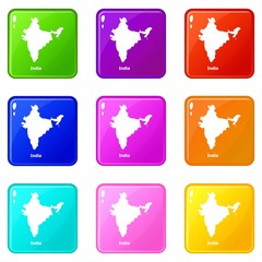 India map icons set 9 color collection isolated on white for any design