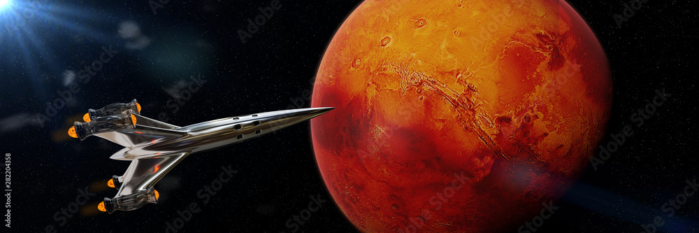 Wall mural spaceship in orbit of planet mars