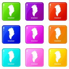 Greenland map icons set 9 color collection isolated on white for any design