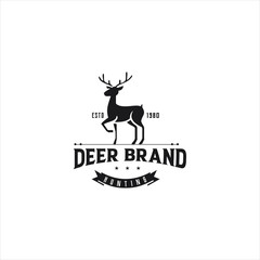 Deer Logo silhouette Retro Hipster Vintage template. Horns, antelopes, elk, moose, Cervinae,muntjac, fallow deer, chital, Capreolinae, reindeer, chevrotains, Ruminantia Logo Design Illustration. © blueberry 99d