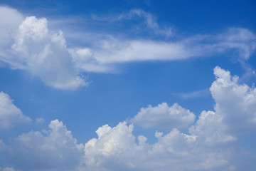 Clear blue sky with white cloud background in sunshine day