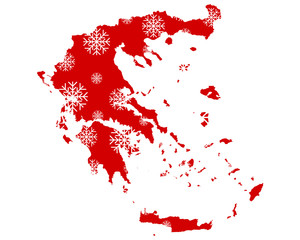 Karte von Griechenland mit Schneeflocken