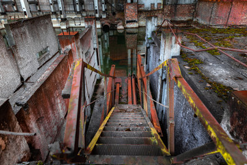 Abandoned staircase angle shot