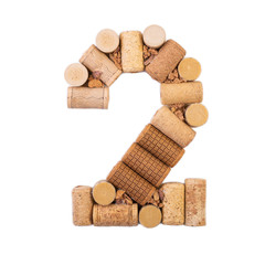 Number made of wine corks isolated on white background