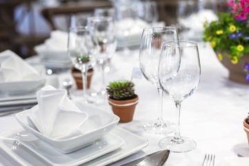 Plates and dishes on dining table