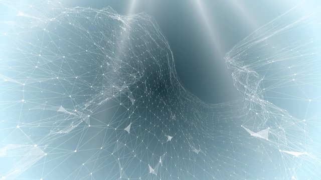 Abstract simple blue waving grid or mesh as futuristic landscape. Abstract motion background futuristic polygonal wireframe terrain.