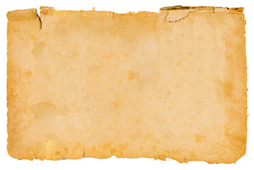 Old paper isolated on white background. Top view.