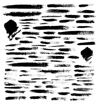 Vector Set of brushes. Grunge design elements. Dirty texture banners. Ink splatter. Grungy drawn objects for your design.