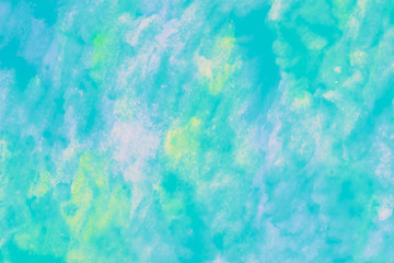 Obraz na płótnie Canvas Abstract turquoise pattern with paint stains. Colorful background of watercolor. Multicolor drawing. Bright green backdrop. Template with gradient. Art product, aquarelle, painting card 