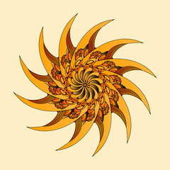 curved blades mandala rotating symbol in ivory orange shades