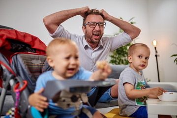 Single dad going nuts at home with two boys.