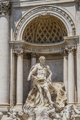 Close up of the Statue, Trevi fountain Rome, Italy. A famous tourist attraction.