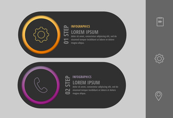 Vector infographic black template circles for two paper label, diagram, graph, presentation. Business concept with 2 options. Blank space for content, step for step, timeline, workflow, marketing