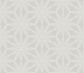 Abstract simple geometric vector seamless pattern with white line floral texture on grey background. Light gray modern wallpaper, bright tile backdrop, monochrome graphic element
