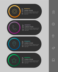 Vector infographic black template circles for four paper label, diagram, graph, presentation. Business concept with 4 options. Blank space for content, step for step, timeline, workflow, marketing