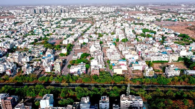UHD aerial drone footage of building of urban city of India "Indore"which is also  India's cleanest city