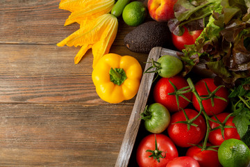 Set of fresh local vegetables and copy space