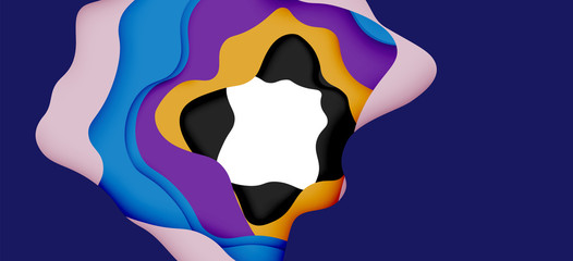 Abstract geometric pattern. 3d paper layers cut out colorful wave background. Origami cut out abstract waves for web background