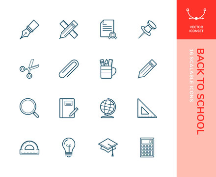 Back to school - set of vector line icons