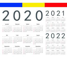 Set of Romanian 2020, 2021, 2022 year vector calendars