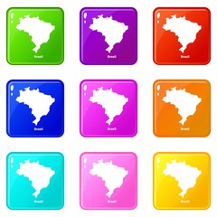 Brazil map icons set 9 color collection isolated on white for any design