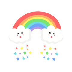 Cute clouds and rainbow drawing vector illustration isolated on white background