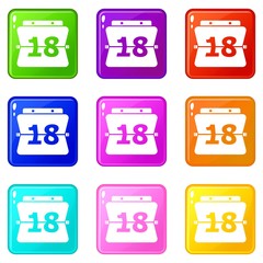 Sheet calendar icons set 9 color collection isolated on white for any design
