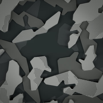 Dark grey camouflage pattern 3D illustration.