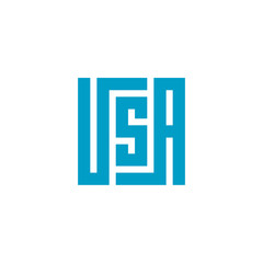 USA Letter Based Logo Icon. Blue Monogram Square Alphabet