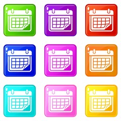 Planner icons set 9 color collection isolated on white for any design