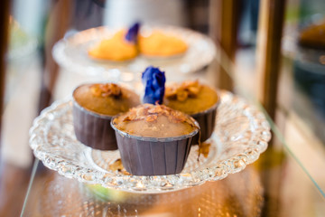 Closeup Banana cupcake on the glass plate