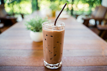 Iced Cocoa in the glass with straw