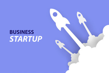 business startup competition banner concept Rocket Vector and illustration flying rocket.Space travel to the moon.Space rocket launch.Project start up Solar System and text space