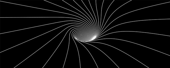 Abstract striped wireframe background with tunnel. Vector illustration.