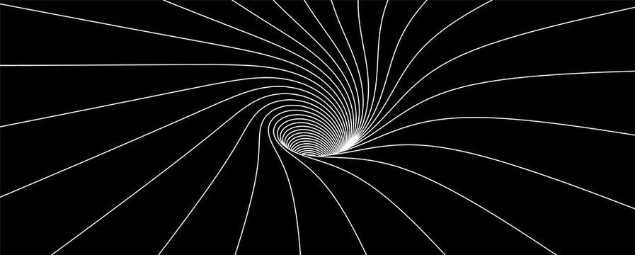 Abstract striped wireframe background with tunnel. Vector illustration.