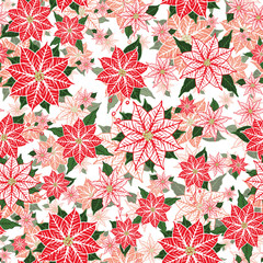 Christmas Poinsettia seamless floral pattern print. Vector.