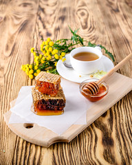 honey comb and honey stick for herbal tea