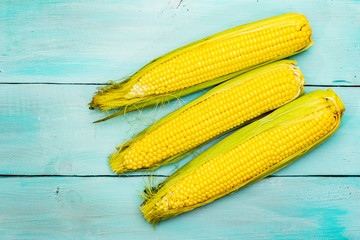 Fresh raw corn on cobs