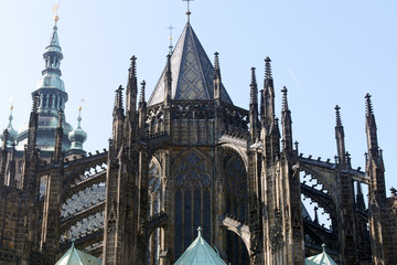 Prague (Czech Republic). Pinnacles of the Prague Cathedral (Chrám svatého Víta or Katedrála...
