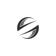 Curving tarred road or highway icon logo with center markings with diminishing perspective to infinity, cartoon illustration isolated on read and black