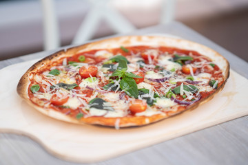 Flammkuchen mit Tomaten Mozzarella, Handmade, Basilikum