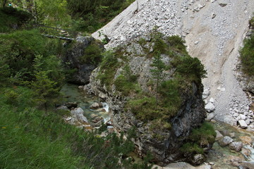 Big boulder in the creek Oetscherbach in Oetschergraben near to the Oetscher in Austria, Europe