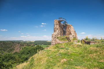 Ruins of gothic medieval castle Lichnice, Iron Mountains, Pardubice region, Czech republic. Castle ruins.